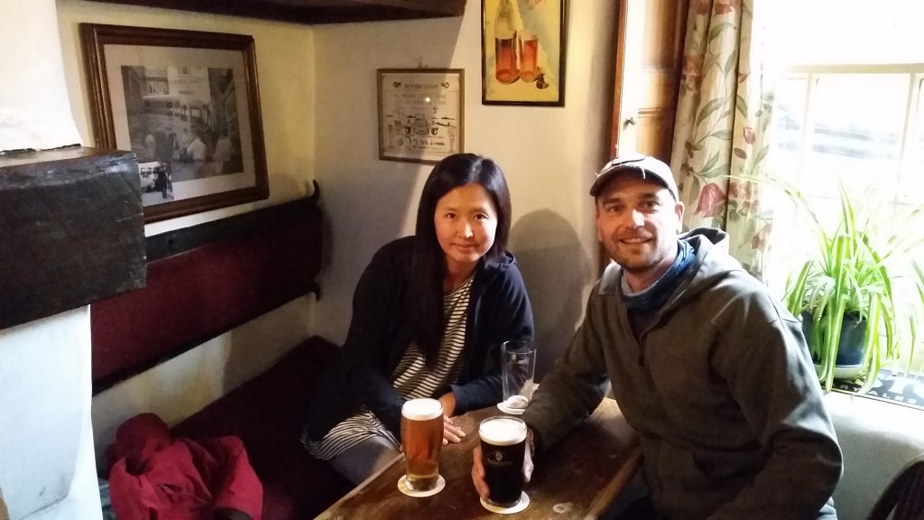 An English pub with pints in Robin hood's Bay in the UK